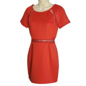 Ina Dress Cut Out Sheath Mini Crew Neck Short Sleeve Orange Size M